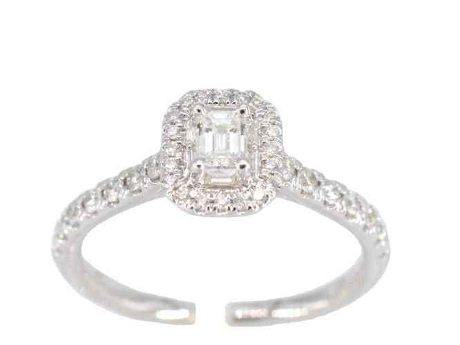 Bague 54 Bague entourage en or blanc avec diamants taille brillant et baguette 58 Facettes 2086