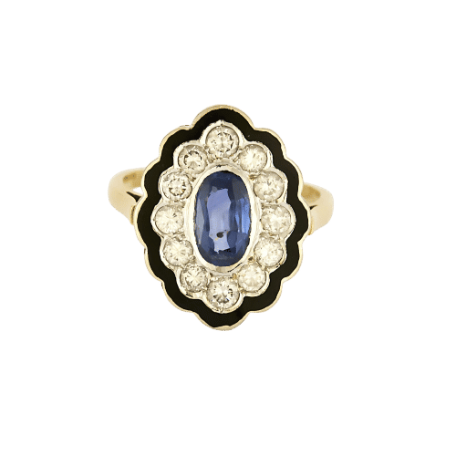 Bague 56 Bague en Or jaune, saphir, diamants et onyx 58 Facettes B250679