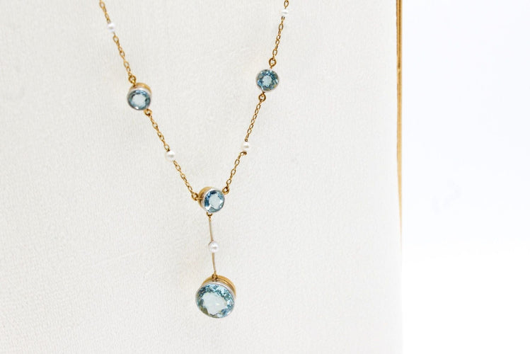 Collier Collier ancien or jaune et platine, aigues-marines et perles 58 Facettes 240670