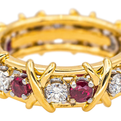 Bague 51 Tiffany&Co Bague Sixteen Stone Or jaune, Platine Rubis, Diamant 58 Facettes 4564997CN