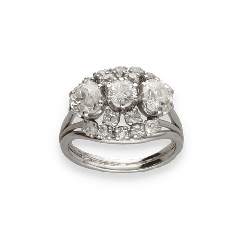 Bague 54 Bague en or gris 18K avec 2,50 ct de diamants taille ancienne – Vers 1950 – Taille 54 58 Facettes
