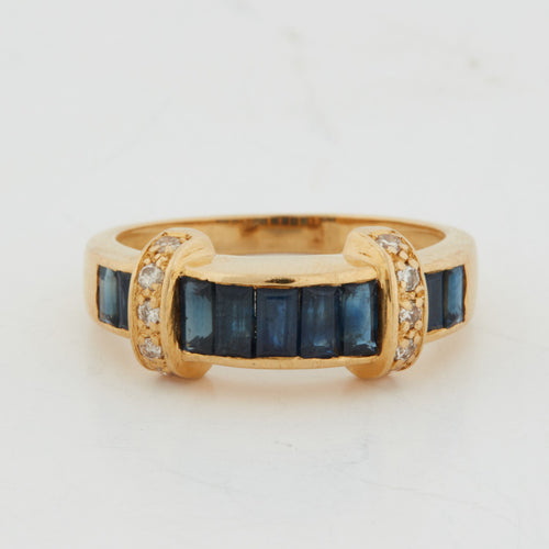 Bague 54 BAGUE OR JAUNE SAPHIRS ET DIAMANTS 58 Facettes REF 3063/18