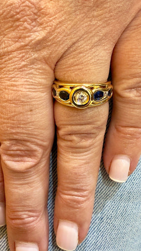 Bague 53 Bague en or jaune diamants et saphirs 58 Facettes