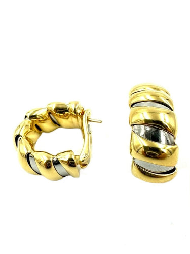 Boucles d'oreilles BVLGARI. Collection "Tubogas", boucles d'oreilles vintage or et acier 58 Facettes