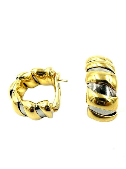 Boucles d'oreilles BVLGARI. Collection "Tubogas", boucles d'oreilles vintage or et acier 58 Facettes