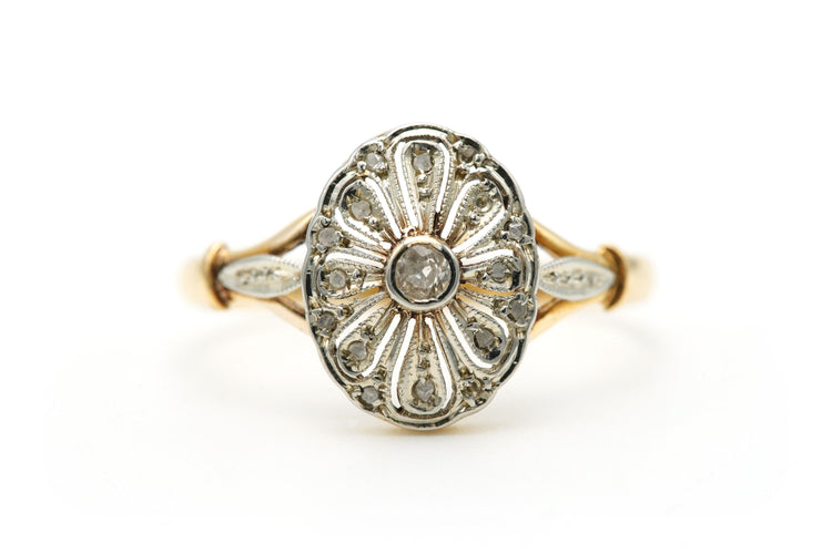 Bague 57 Bague Art Déco - Bague en or jaune et blanc 18k et diamants taille rose 58 Facettes B795