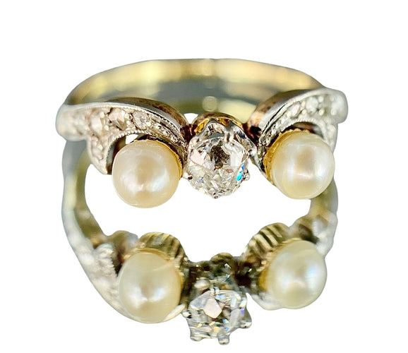 Bague 60 Bague Art Nouveau décor de fleur de Lys en argent sur or 58 Facettes