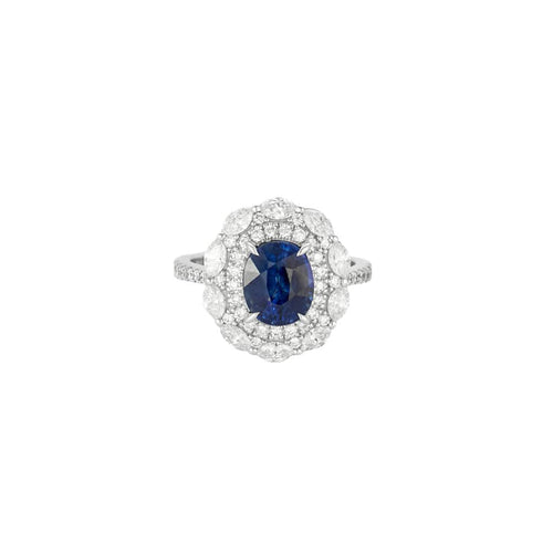 Bague 54 Bague Marguerite Or blanc, Saphir et Diamants 58 Facettes