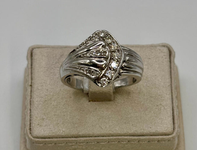 Boucles d'oreilles Parure "Art Déco" en or blanc 14 carats et diamants 58 Facettes