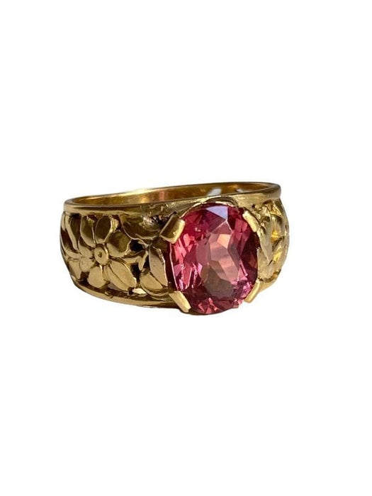 Bague 56 Bague Art Nouveau or jaune et tourmaline rose 58 Facettes