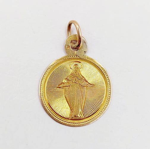 Pendentif Médaille religieuse victorienne or 18k Vierge Marie (circa 1880) 58 Facettes A05601