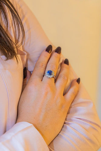 Bague 55 Bague Marguerite Or blanc Saphir, Diamant 58 Facettes 2663490CN