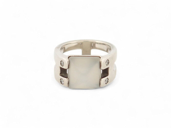 Bague 54 vintage bague HERMES medor pierre de lune & 4 diamants t54 en argent 58 Facettes 269493