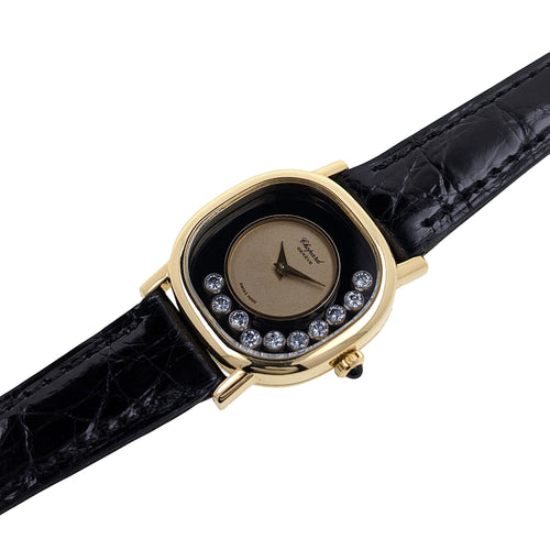 Montre Chopard Happy Diamonds Onyx Dial 18k Gold 10 Diamonds 5089 5 Cushion Coussin Jewelry 58 Facettes