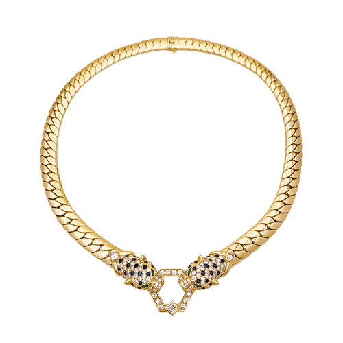 Collier Collier O.J. PERRIN, or jaune, diamants, saphirs et émeraudes. 58 Facettes 34526