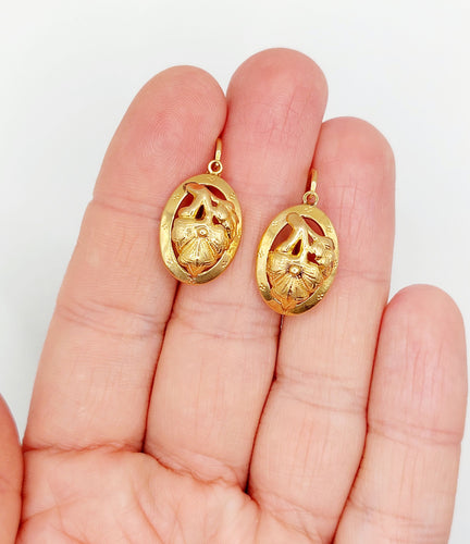 Boucles d'oreilles Dormeuses victoriennes poissardes à fleurs en or rose 18k (circa 1890) 58 Facettes A06467