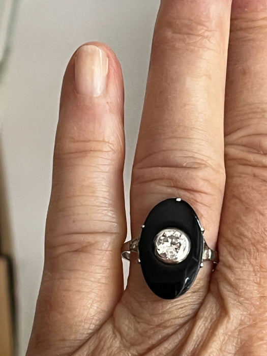 Bague 56 Bague Art Déco platine onyx diamants 58 Facettes 4536