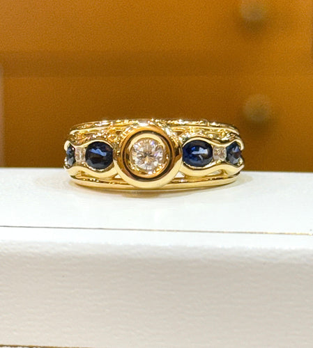 Bague en or jaune diamants et saphirs