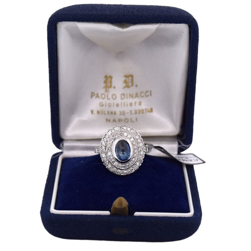 Bague 56 BAGUE EN OR BLANC - SAPHIR CABOCHON et DIAMANTS 58 Facettes