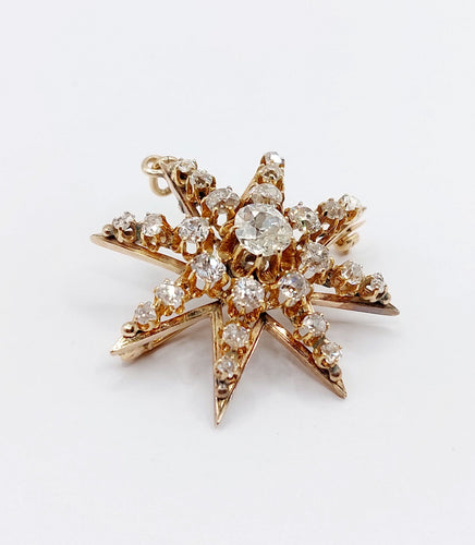 Pendentif Pendentif broche étoile antique en or 14K et diamants taille ancienne 58 Facettes A06490