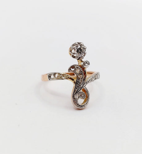 Bague 47 Bague duchesse antique en or rose 18k et platine, diamants taille rose 58 Facettes A06404