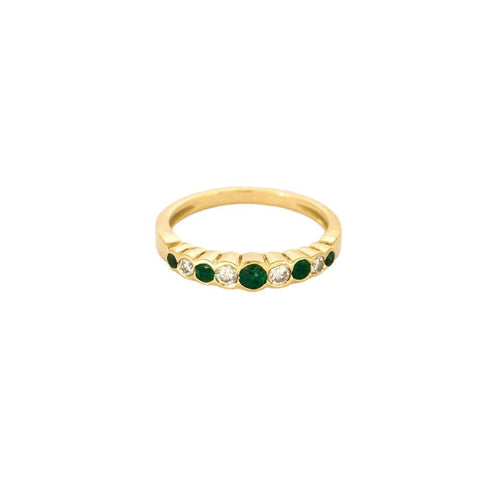 Bague 52 Demi-Alliance or jaune, émeraudes et diamants 58 Facettes ROD3421