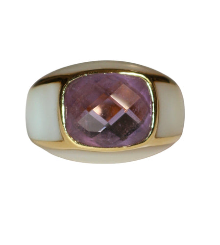 Bague 53.5 Bague jonc or jaune améthyste entourée de nacre 58 Facettes 588