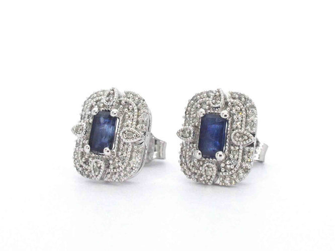 Boucles d'oreilles Boucles d'oreilles design en or blanc avec diamants et saphir 58 Facettes 2349