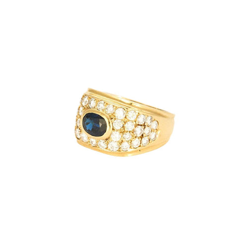 Bague 57 Bague or jaune, saphir central, sertie de 38 diamants 58 Facettes 1-0000102/2