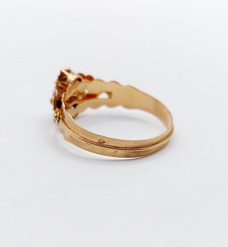 Bague 59 Bague toi et moi antique en or rose 18k perle et pierre bleue 58 Facettes A06505