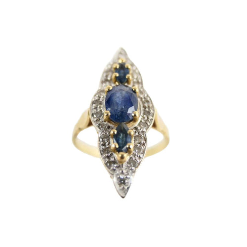 Bague Marquise or jaune et or blanc, Saphirs & Diamants