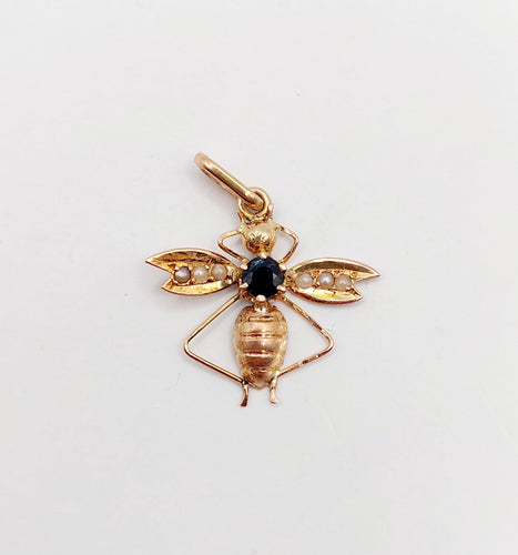 Pendentif Pendentif abeille victorien en or rose 18k avec saphir et perles 58 Facettes A06256