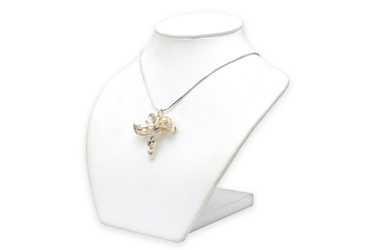 Collier Collier Art Nouveau en or jaune 18 carats et argent 925, perles et diamants taille rose 58 Facettes B778