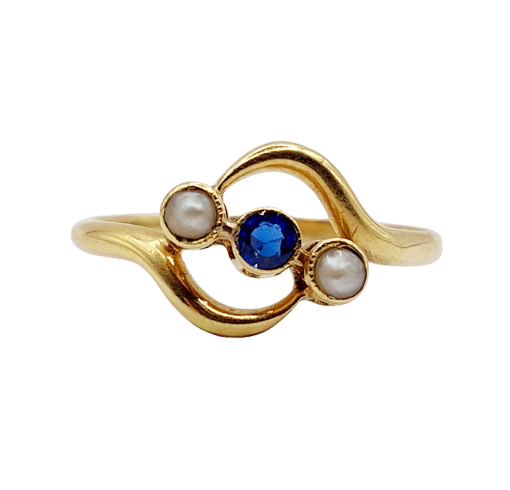 Bague 60 Bague antique pierre bleue et perles en or 18k 58 Facettes A06502