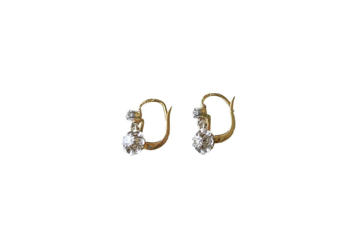 Boucles d'oreilles Dormeuses 1900 Or Jaune, Platine, Diamants 58 Facettes