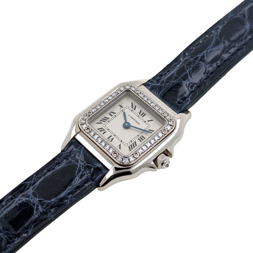 Montre Cartier Panthère Small Model 18k White Gold ref 3057915 Bezel Factory Paved 37 diamonds + Box 58 Facettes