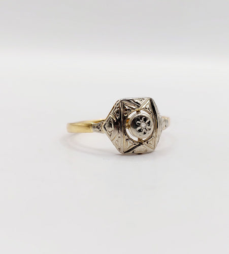 Bague 58 Bague art deco or 18k petit diamant taille roses (circa 1910) 58 Facettes A06406