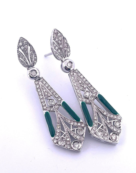 Boucles d'oreilles Boucles d'oreilles en or blanc, diamants et émail vert 58 Facettes