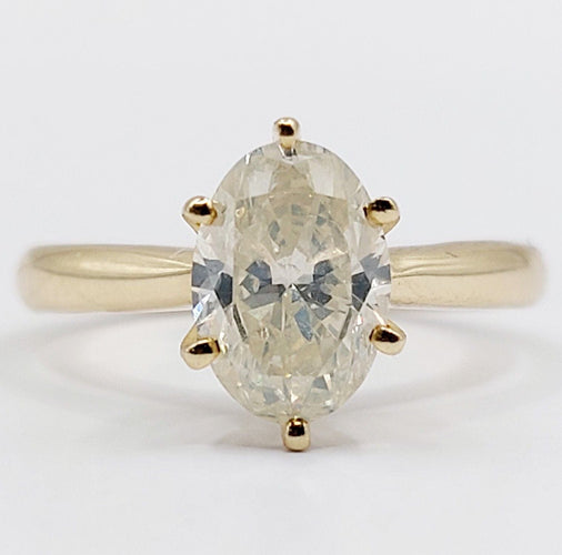 Bague 52 Bague solitaire or 14k ornée d'un diamant de 1,51 carats taille ovale Couleur J-K pureté SI2 avec certificat GWLAB 58 Facettes A03789