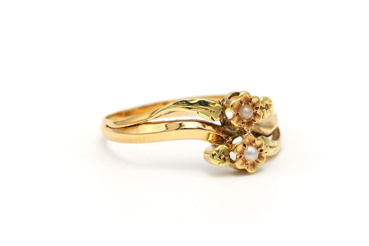 Bague 56 Bague Art Nouveau en or jaune sertie de perles 58 Facettes B557