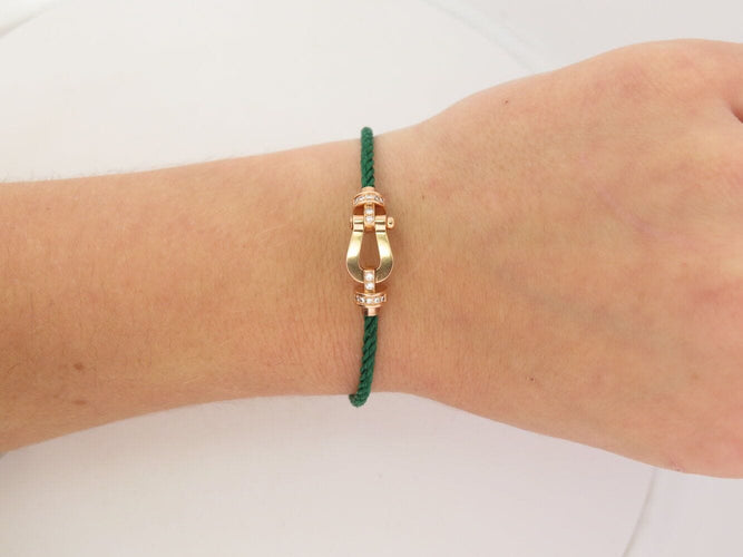 Bracelet bracelet FRED force 10 mm en or rose 18k + cable acier vert 16.5cm 58 Facettes 271014
