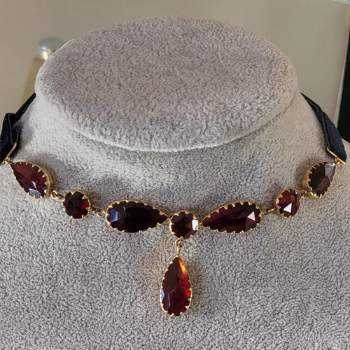 Collier Vintage en or jaune serti de grenats de Perpignan 58 Facettes