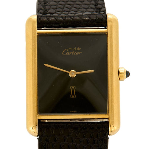 Montre Cartier - Montre Modèle "Tank Must" en argent, plaqué or et cadran noir. 58 Facettes