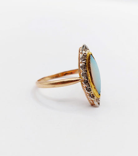 Bague 57 Bague marquise or rose, opale et diamants taille rose (circa 1900) 58 Facettes A06341