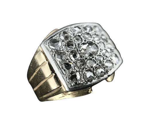 Bague modèle Tank d'époque 1940/50 deux ors diamants