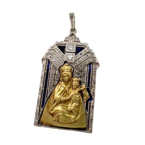 Pendentif PENDENTIF RELIGIEUX ART DÉCO en PLATINE et OR 18 KT avec DIAMANTS et SAPHIR 58 Facettes Q324B(967)