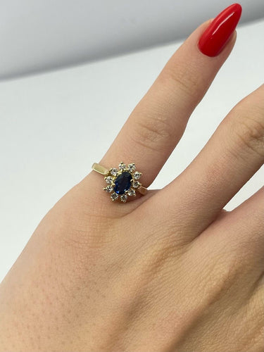 Bague 47 Bague or jaune saphir 1 ct et diamants 0,30 ct 58 Facettes 00066301