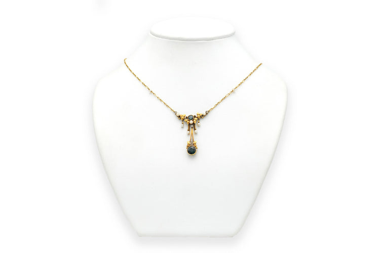 Collier Collier Art Nouveau tourmalines, perles et diamants taille rose en or jaune 18 carats 58 Facettes 22936