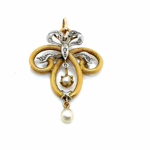 Pendentif Pendentif Art-Nouveau Diamants Perles, Or jaune et Or blanc 58 Facettes