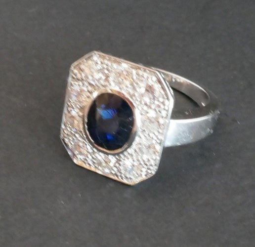 Bague 54.5 Bague saphir et diamants, monture or blanc 58 Facettes C23-10